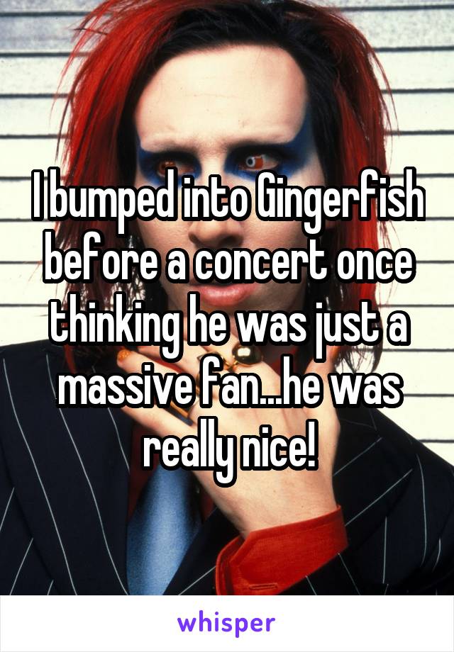 I bumped into Gingerfish before a concert once thinking he was just a massive fan...he was really nice!