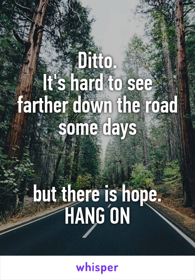 Ditto.
It's hard to see farther down the road some days


but there is hope.
HANG ON