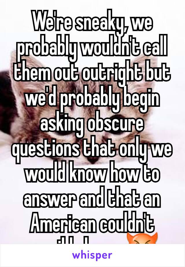 We're sneaky, we probably wouldn't call them out outright but we'd probably begin asking obscure questions that only we would know how to answer and that an American couldn't possibly know 😈