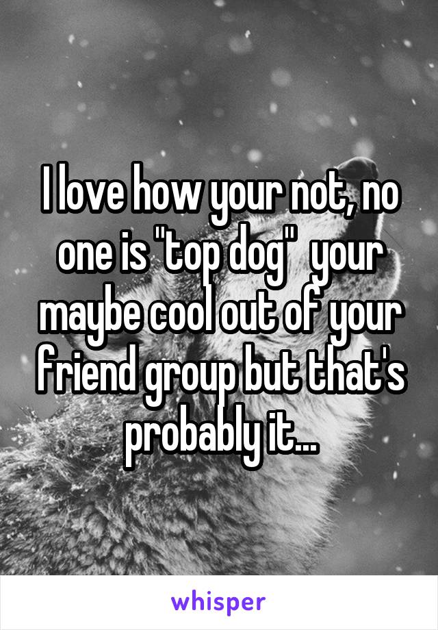 I love how your not, no one is "top dog"  your maybe cool out of your friend group but that's probably it...