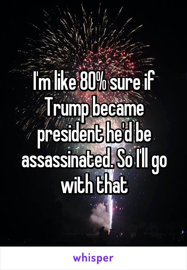 I'm like 80% sure if Trump became president he'd be assassinated. So I'll go with that