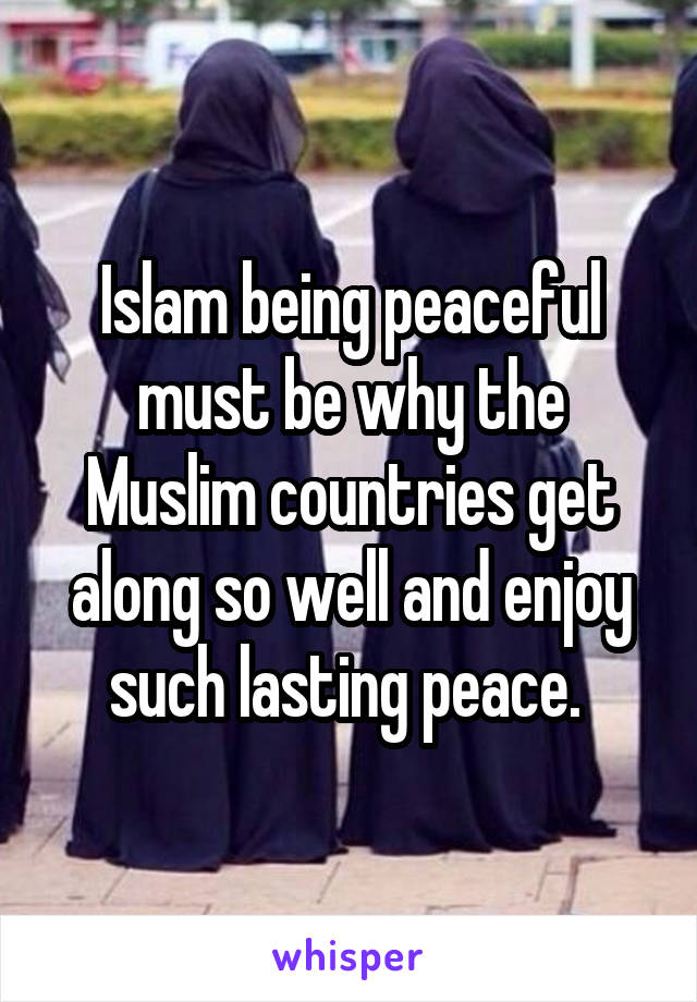 Islam being peaceful must be why the Muslim countries get along so well and enjoy such lasting peace. 