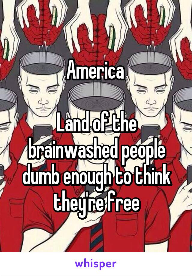 America 

Land of the brainwashed people dumb enough to think they're free