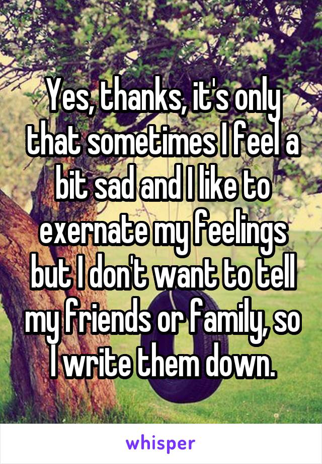 Yes, thanks, it's only that sometimes I feel a bit sad and I like to exernate my feelings but I don't want to tell my friends or family, so I write them down.