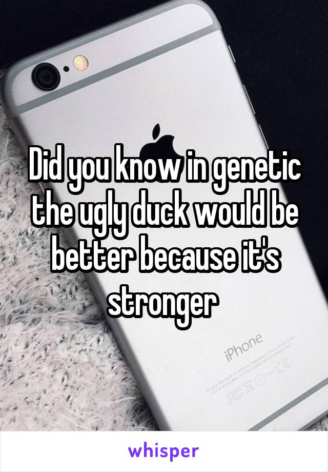 Did you know in genetic the ugly duck would be better because it's stronger 