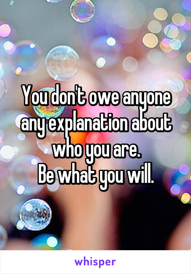 You don't owe anyone any explanation about who you are.
Be what you will.