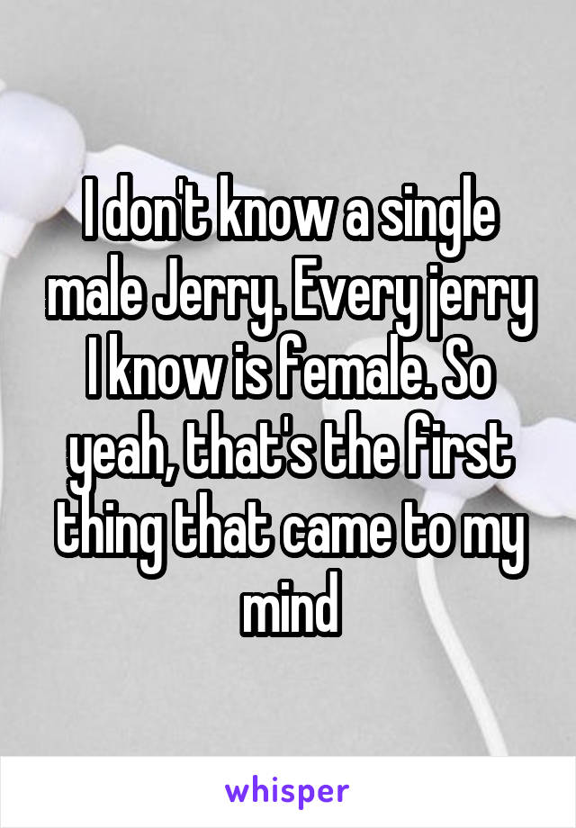 I don't know a single male Jerry. Every jerry I know is female. So yeah, that's the first thing that came to my mind