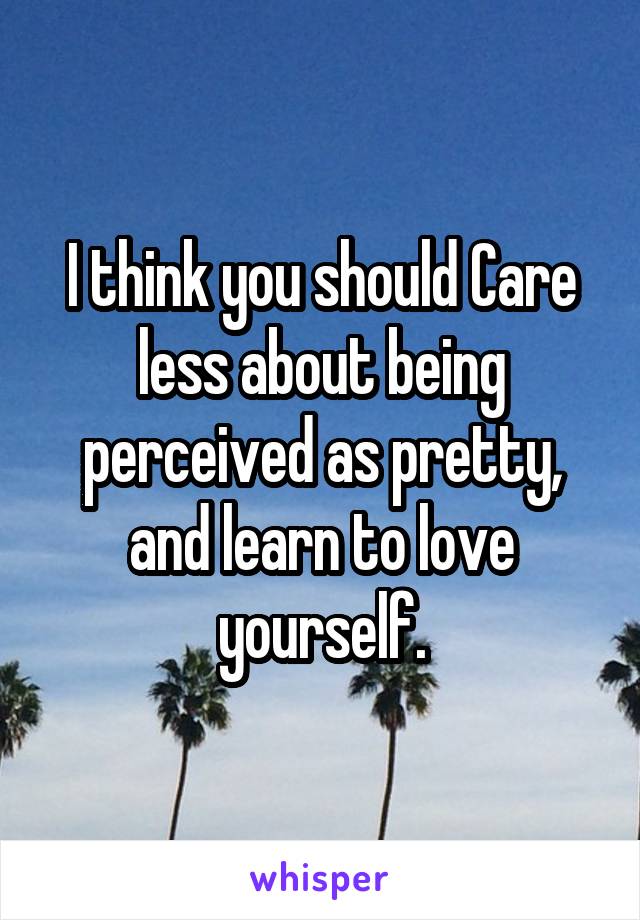 I think you should Care less about being perceived as pretty, and learn to love yourself.