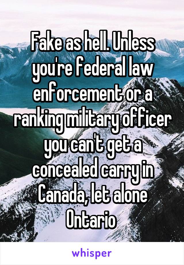 Fake as hell. Unless you're federal law enforcement or a ranking military officer you can't get a concealed carry in Canada, let alone Ontario 