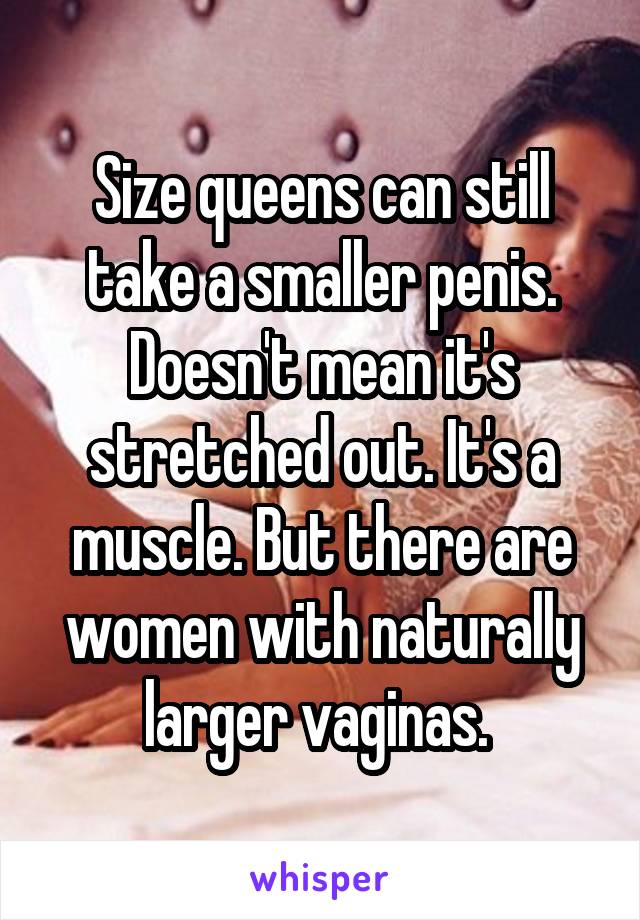 Size queens can still take a smaller penis. Doesn't mean it's stretched out. It's a muscle. But there are women with naturally larger vaginas. 