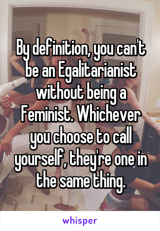 By definition, you can't be an Egalitarianist without being a Feminist. Whichever you choose to call yourself, they're one in the same thing.