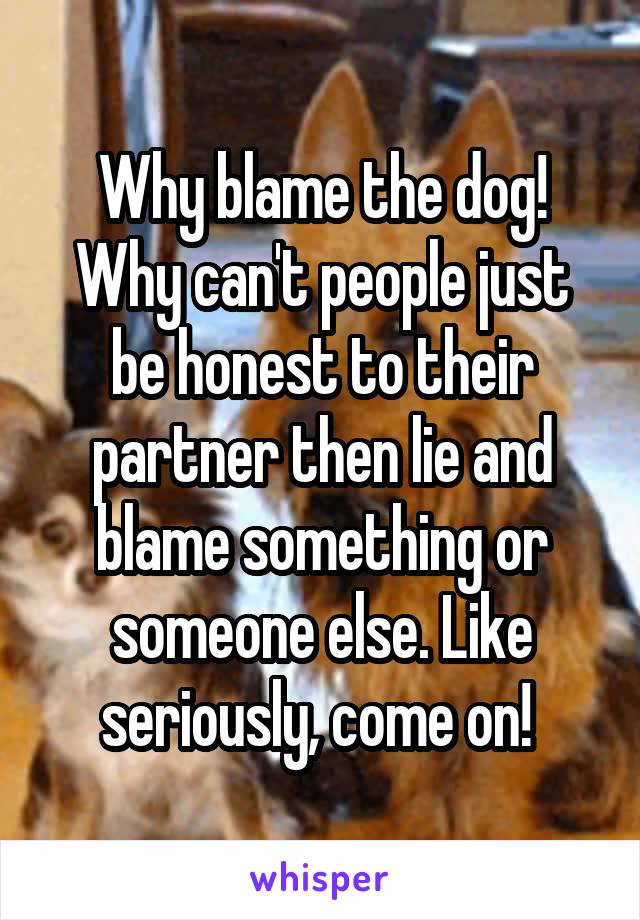 Why blame the dog! Why can't people just be honest to their partner then lie and blame something or someone else. Like seriously, come on! 