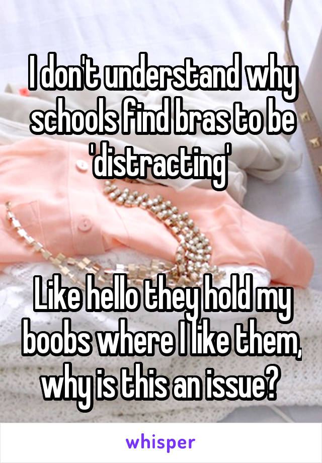 I don't understand why schools find bras to be 'distracting' 


Like hello they hold my boobs where I like them, why is this an issue? 