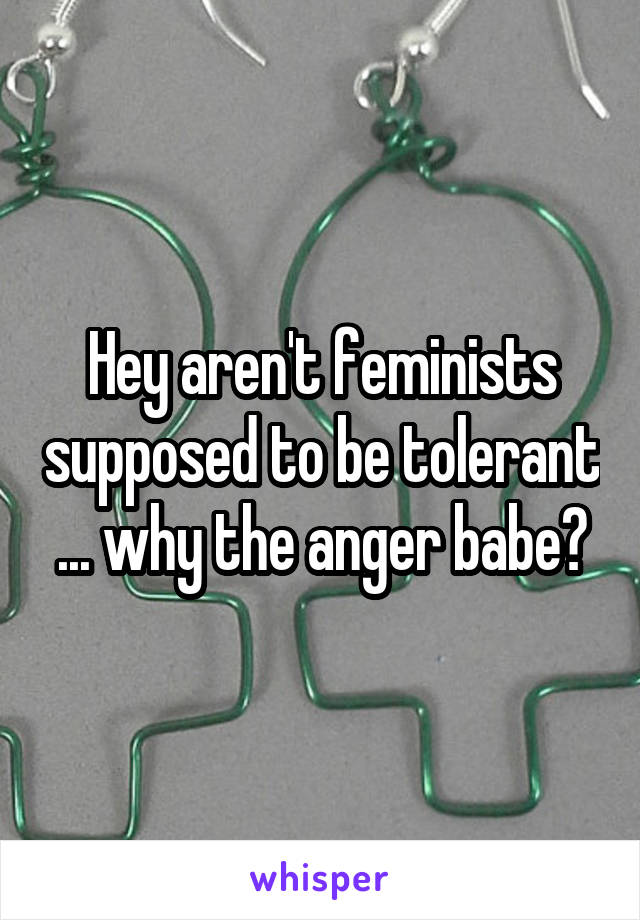 Hey aren't feminists supposed to be tolerant ... why the anger babe?