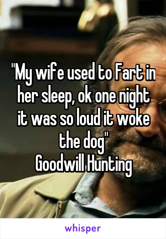 "My wife used to Fart in her sleep, ok one night it was so loud it woke the dog"
Goodwill Hunting