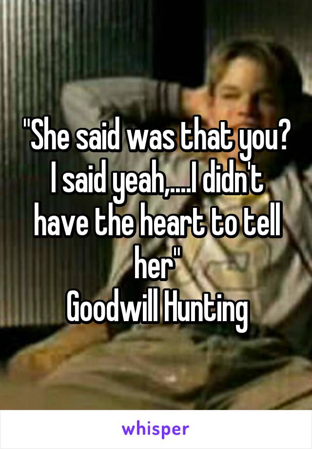 "She said was that you? I said yeah,....I didn't have the heart to tell her"
Goodwill Hunting