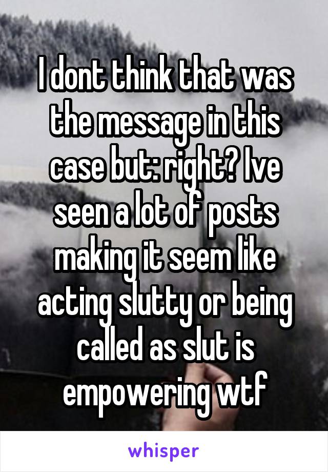 I dont think that was the message in this case but: right? Ive seen a lot of posts making it seem like acting slutty or being called as slut is empowering wtf