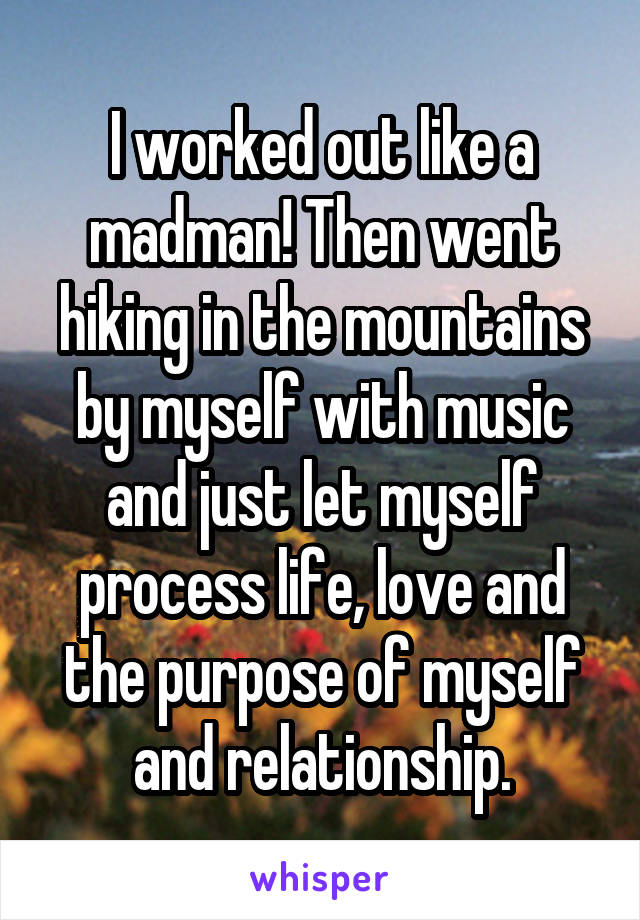 I worked out like a madman! Then went hiking in the mountains by myself with music and just let myself process life, love and the purpose of myself and relationship.
