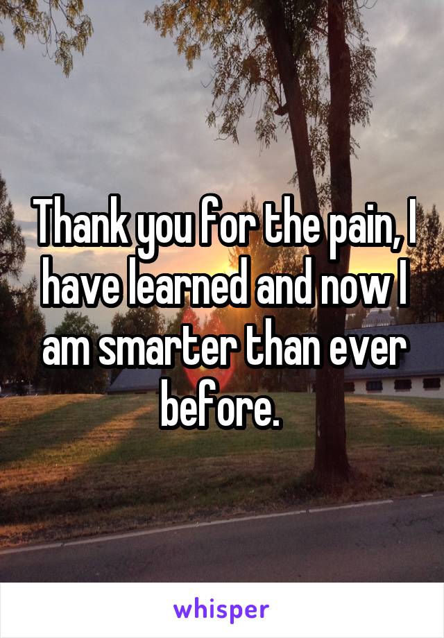 Thank you for the pain, I have learned and now I am smarter than ever before. 