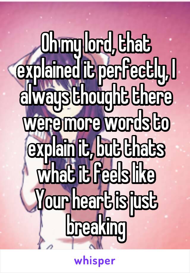 Oh my lord, that explained it perfectly, I always thought there were more words to explain it, but thats what it feels like
Your heart is just breaking