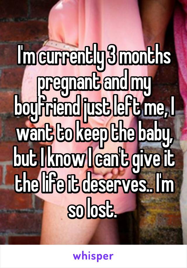 I'm currently 3 months pregnant and my boyfriend just left me, I want to keep the baby, but I know I can't give it the life it deserves.. I'm so lost. 