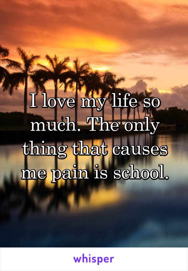 I love my life so much. The only thing that causes me pain is school.