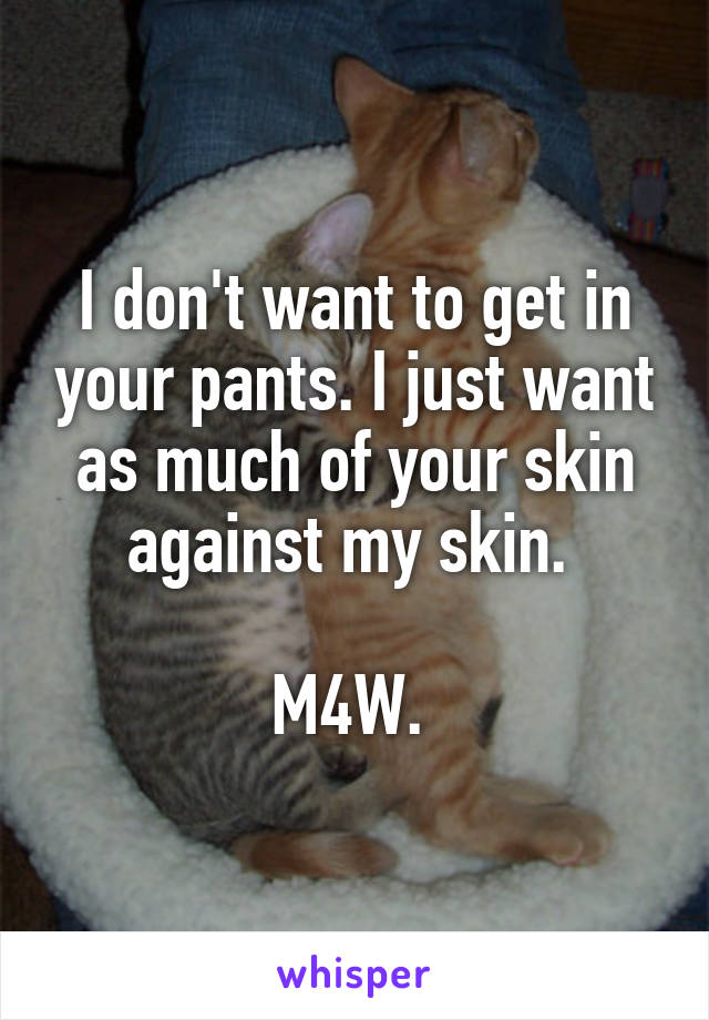 I don't want to get in your pants. I just want as much of your skin against my skin. 

M4W. 