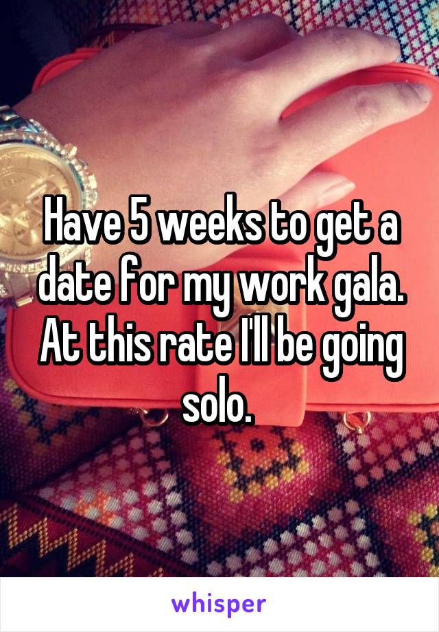 Have 5 weeks to get a date for my work gala. At this rate I'll be going solo. 