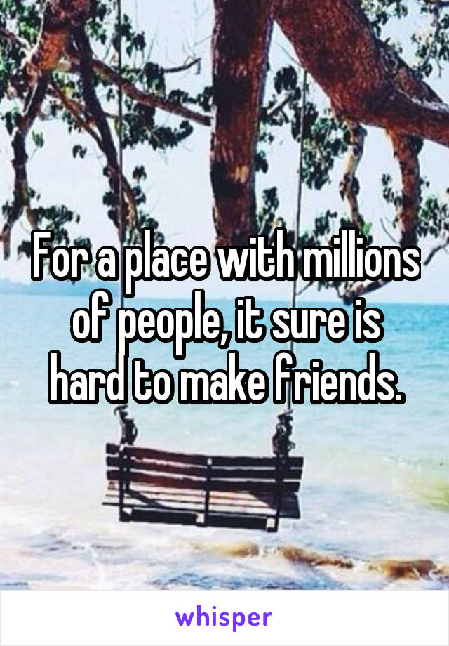 For a place with millions of people, it sure is hard to make friends.