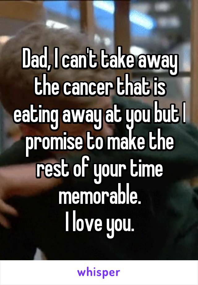 Dad, I can't take away the cancer that is eating away at you but I promise to make the rest of your time memorable.
I love you.