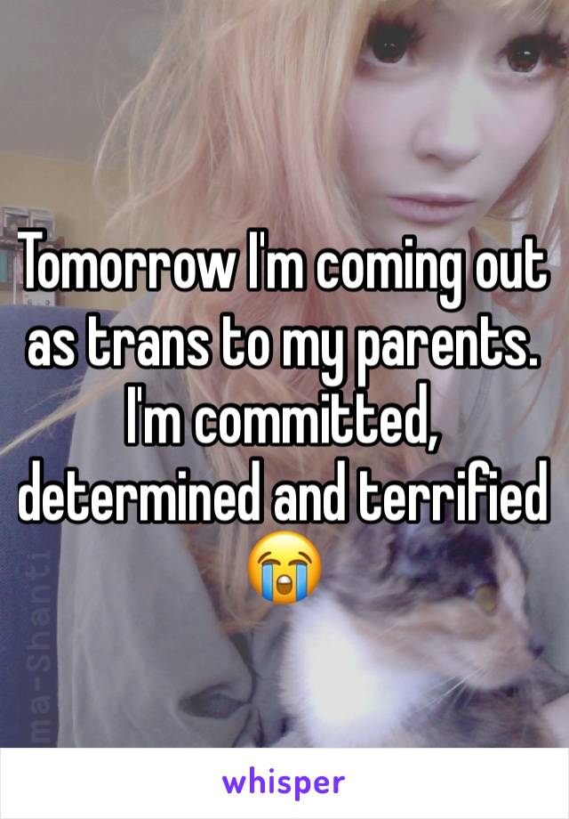 

Tomorrow I'm coming out as trans to my parents.
I'm committed, determined and terrified
😭