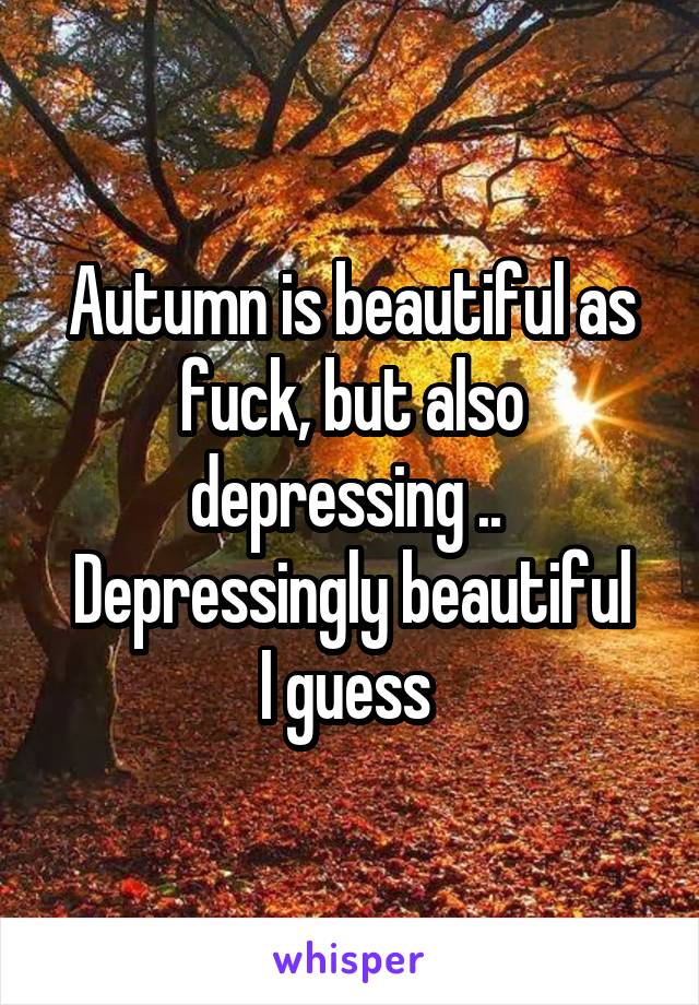 Autumn is beautiful as fuck, but also depressing .. 
Depressingly beautiful I guess 