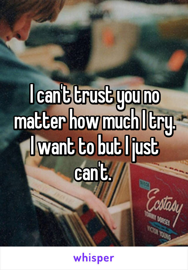 I can't trust you no matter how much I try. I want to but I just can't. 