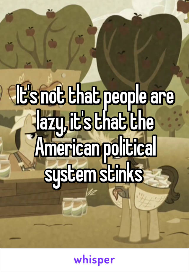 It's not that people are lazy, it's that the American political system stinks 