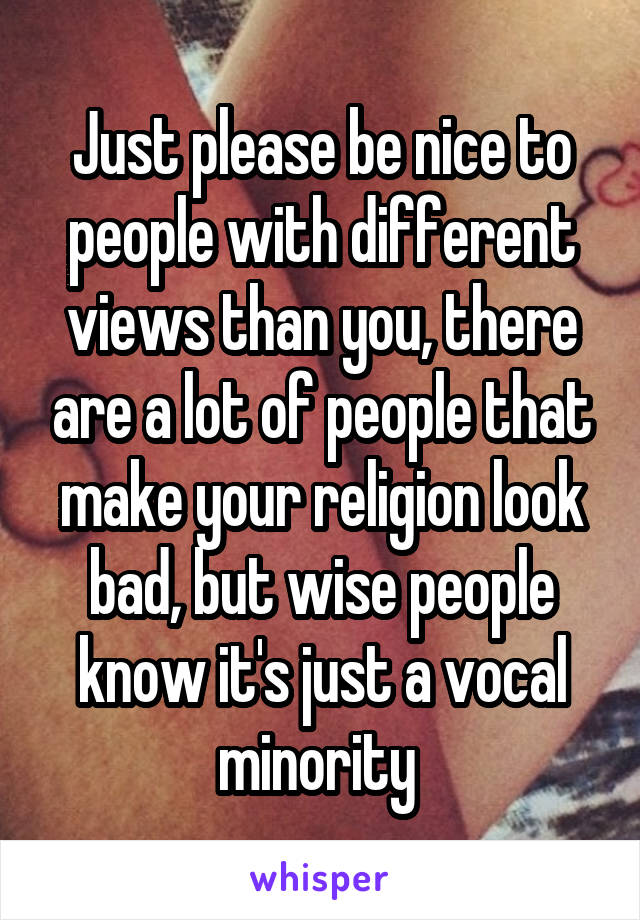 Just please be nice to people with different views than you, there are a lot of people that make your religion look bad, but wise people know it's just a vocal minority 