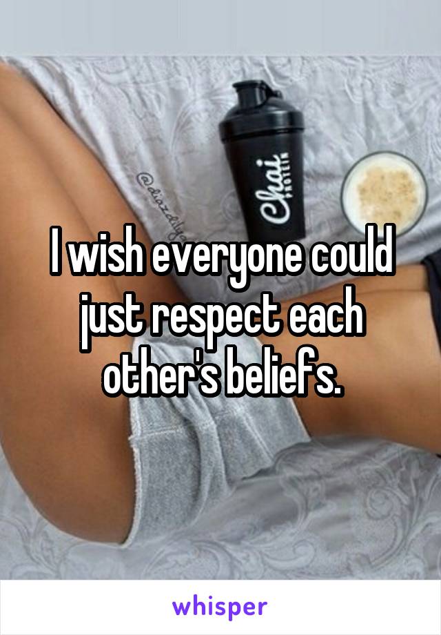 I wish everyone could just respect each other's beliefs.