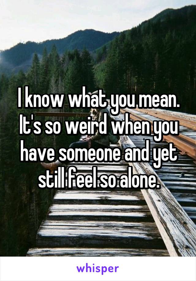 I know what you mean.
It's so weird when you have someone and yet still feel so alone.