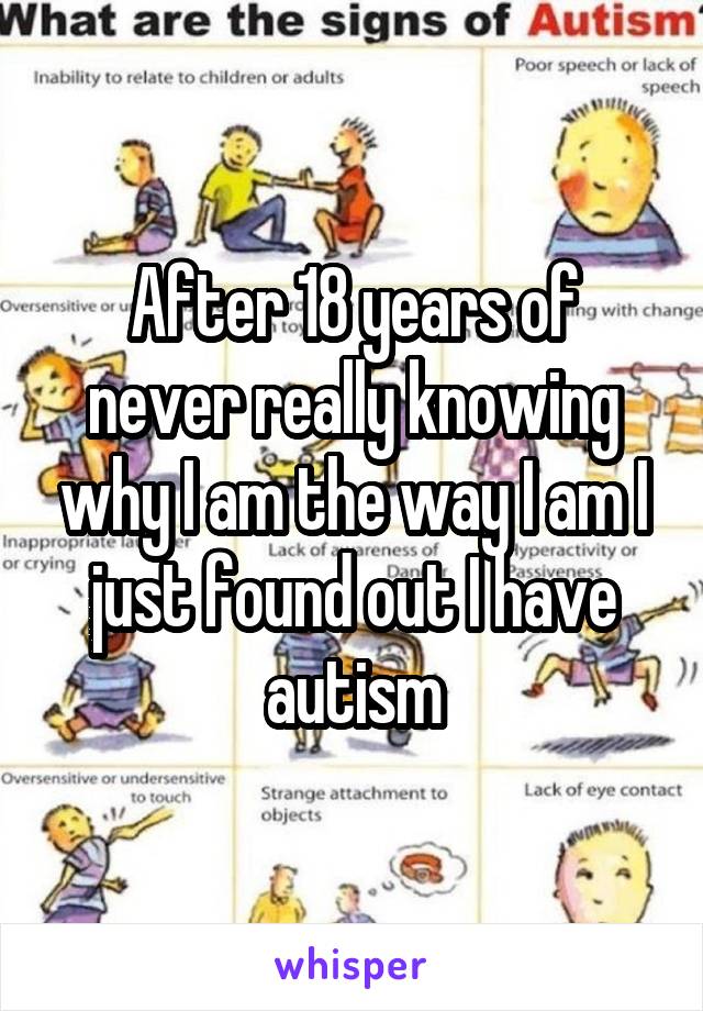 After 18 years of never really knowing why I am the way I am I just found out I have autism