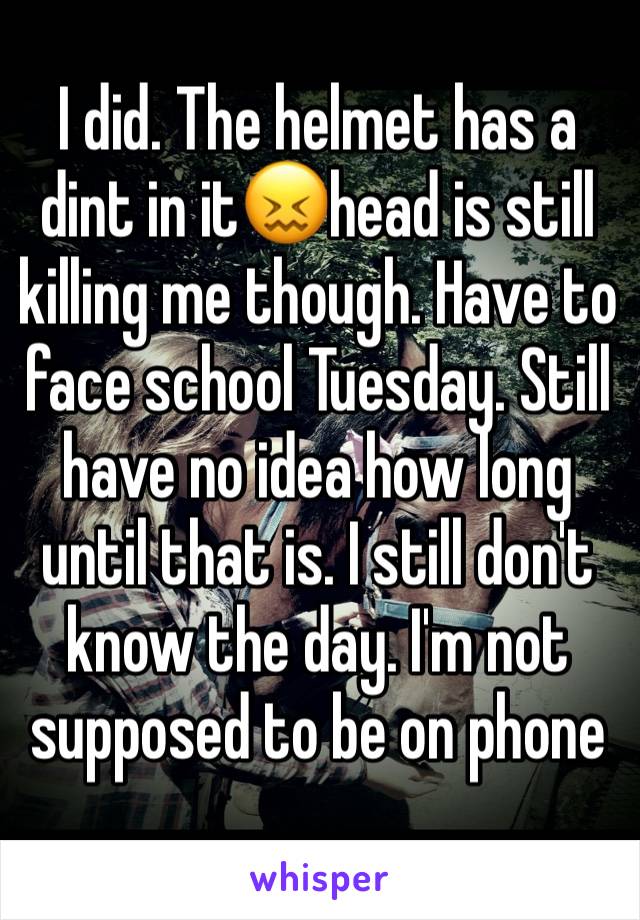 I did. The helmet has a dint in it😖head is still killing me though. Have to face school Tuesday. Still have no idea how long until that is. I still don't know the day. I'm not supposed to be on phone