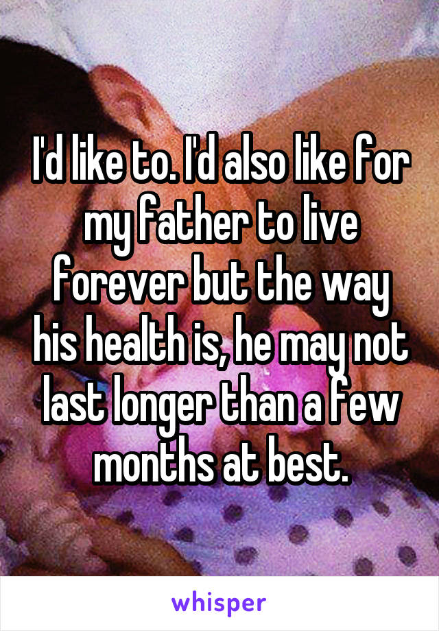 I'd like to. I'd also like for my father to live forever but the way his health is, he may not last longer than a few months at best.