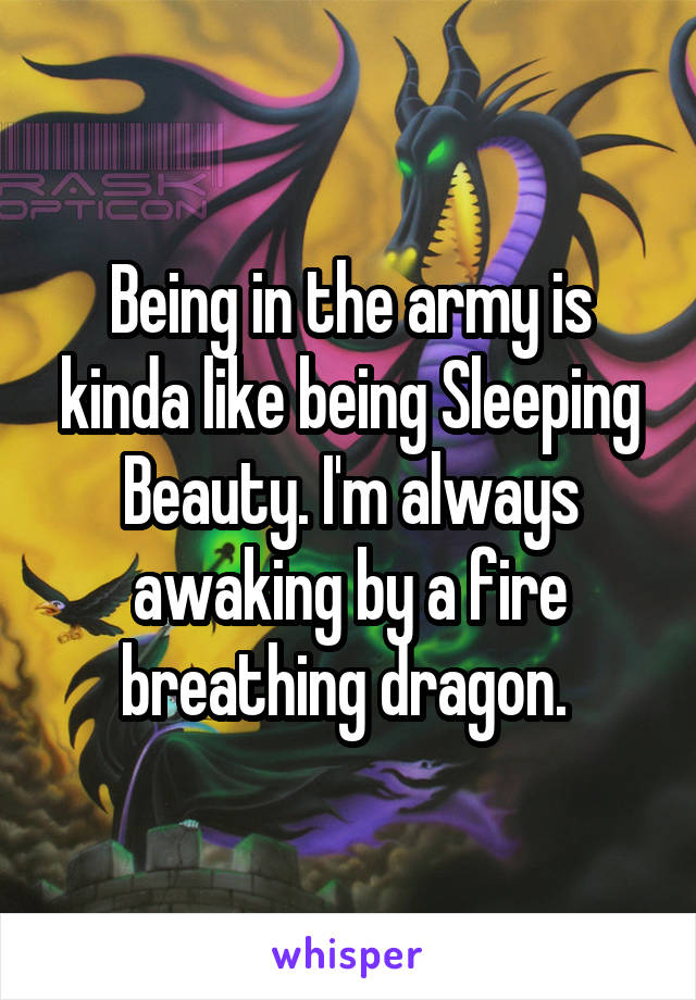 Being in the army is kinda like being Sleeping Beauty. I'm always awaking by a fire breathing dragon. 
