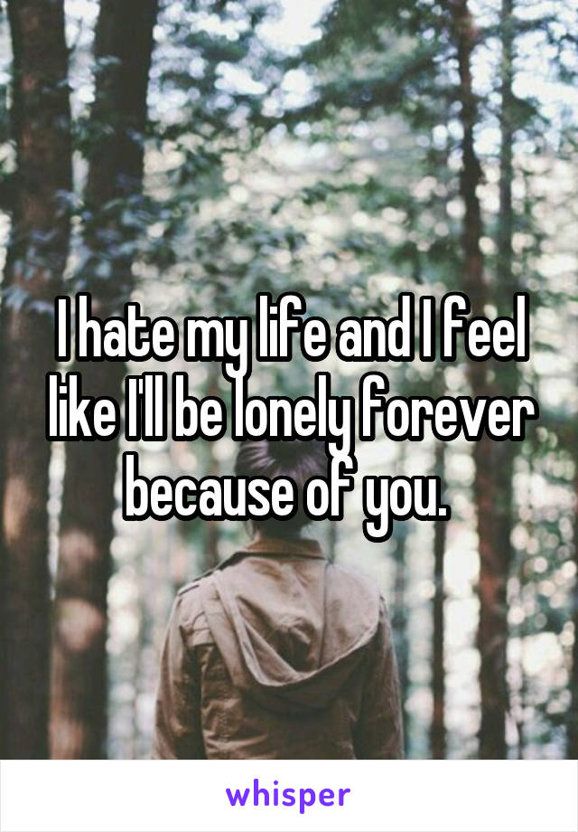 I hate my life and I feel like I'll be lonely forever because of you. 