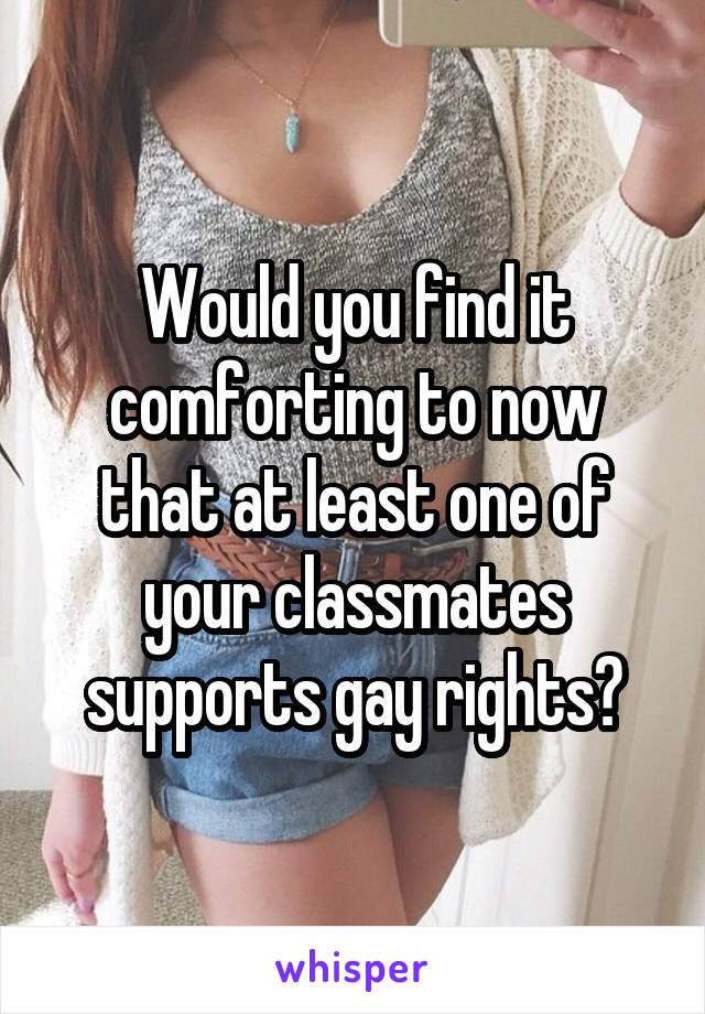 Would you find it comforting to now that at least one of your classmates supports gay rights?