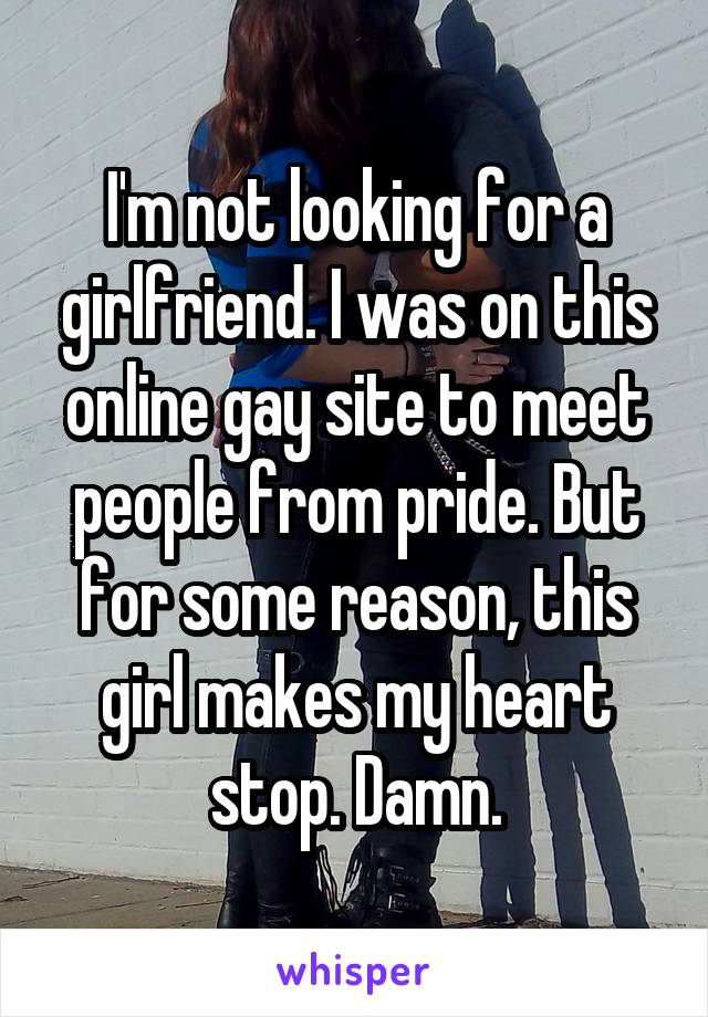 I'm not looking for a girlfriend. I was on this online gay site to meet people from pride. But for some reason, this girl makes my heart stop. Damn.