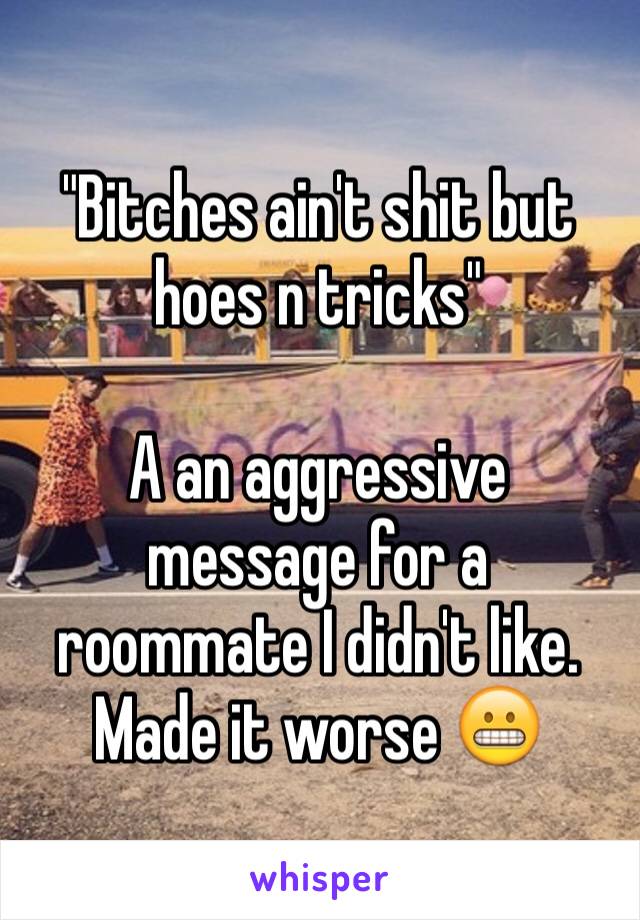 "Bitches ain't shit but hoes n tricks" 

A an aggressive message for a roommate I didn't like. Made it worse 😬 