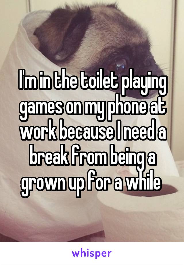 I'm in the toilet playing games on my phone at work because I need a break from being a grown up for a while 