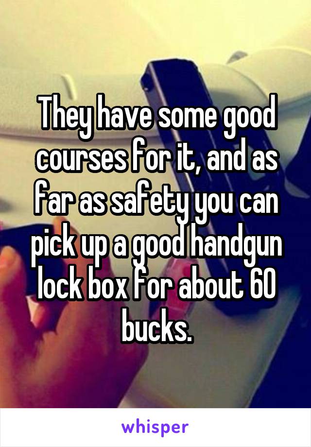 They have some good courses for it, and as far as safety you can pick up a good handgun lock box for about 60 bucks.