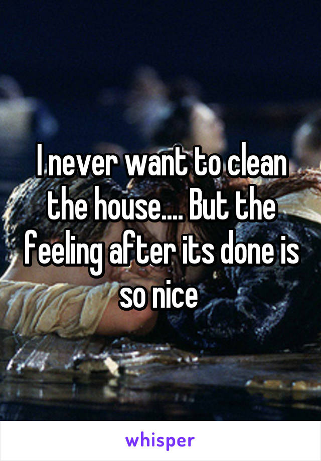 I never want to clean the house.... But the feeling after its done is so nice 