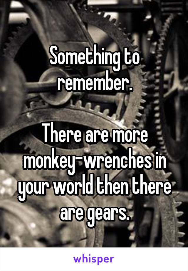 Something to remember.

There are more monkey-wrenches in your world then there are gears.