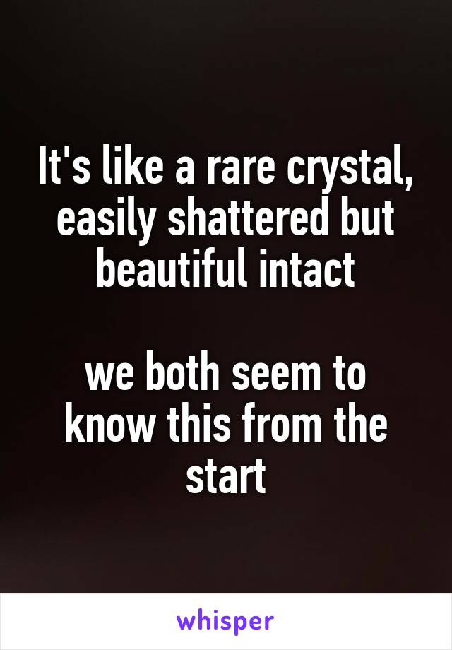 It's like a rare crystal, easily shattered but beautiful intact

we both seem to know this from the start